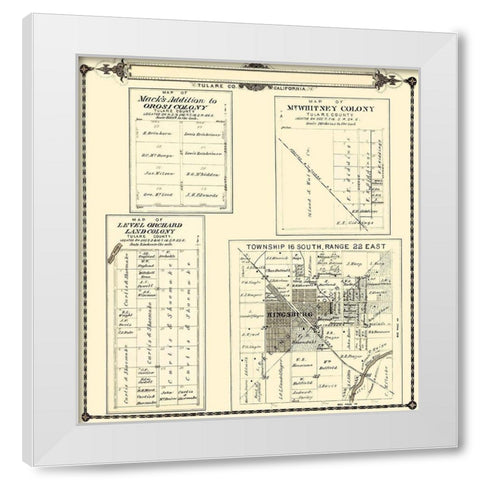 Tulare  Colonies California - Thomas 1892 White Modern Wood Framed Art Print by Thomas