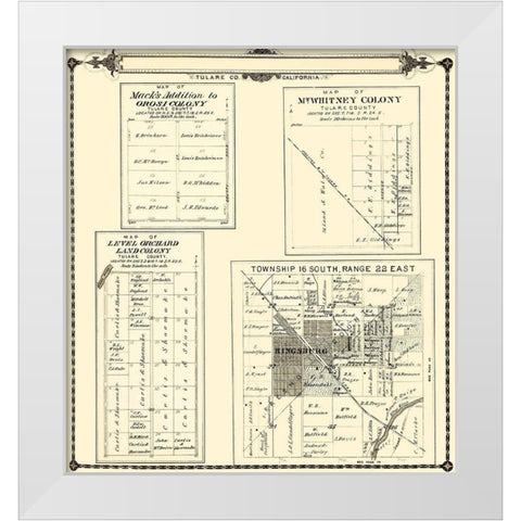 Tulare  Colonies California - Thomas 1892 White Modern Wood Framed Art Print by Thomas