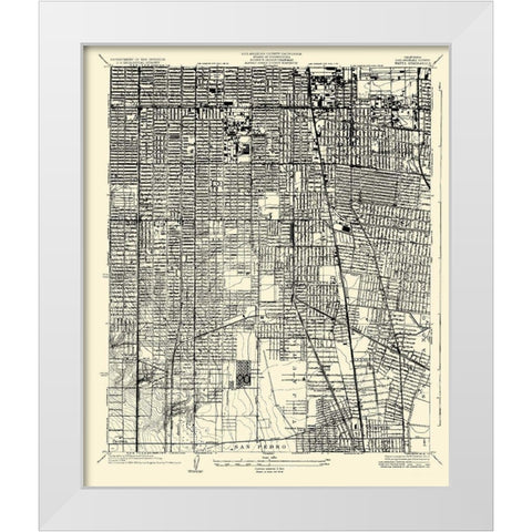 Watts California Quad - USGS 1934 White Modern Wood Framed Art Print by USGS