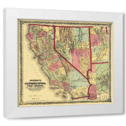 California, Nevada, Utah, Arizona - Bancroft 1873 White Modern Wood Framed Art Print by Bancroft