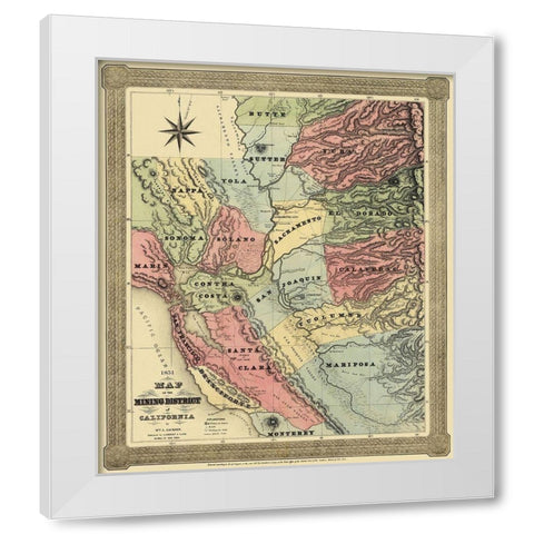 Mining District of California - Jackson 1851 White Modern Wood Framed Art Print by Jackson