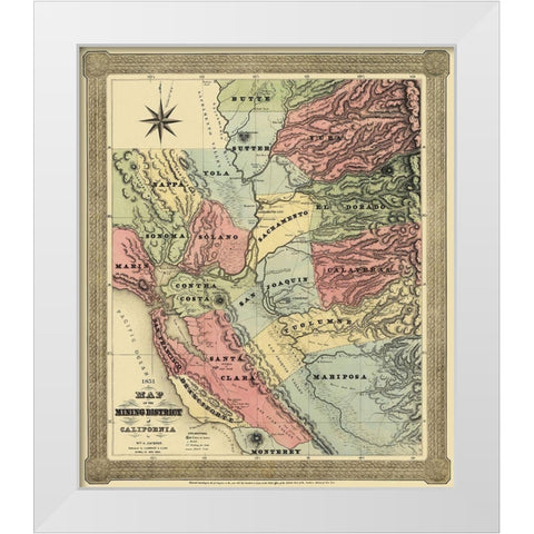 Mining District of California - Jackson 1851 White Modern Wood Framed Art Print by Jackson