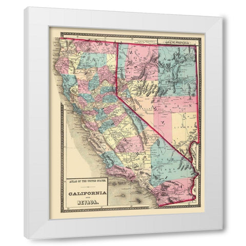 California, Nevada - 1872 White Modern Wood Framed Art Print by Unknown