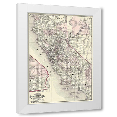 California - Cram 1875 White Modern Wood Framed Art Print by Cram