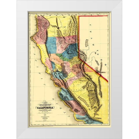 California Gold Region - Sherman 1851 White Modern Wood Framed Art Print by Sherman