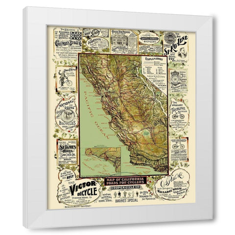 Roads For Cyclers - Blum 1892 White Modern Wood Framed Art Print by Blum