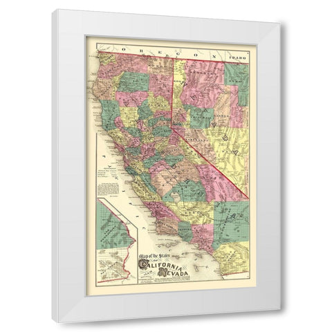 California, Nevada - Thompson 1877 White Modern Wood Framed Art Print by Thompson