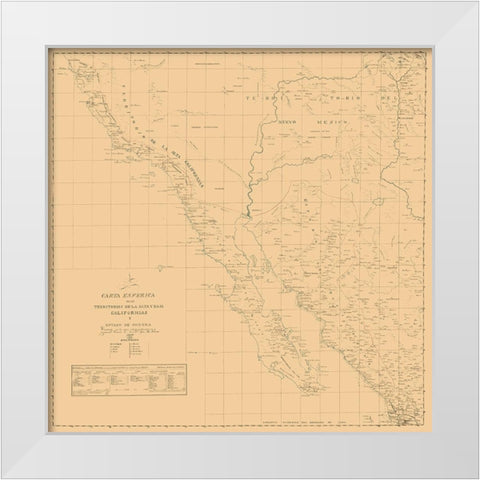 California, Part of New Mexico - Narvaes 1823 White Modern Wood Framed Art Print by Narvaes