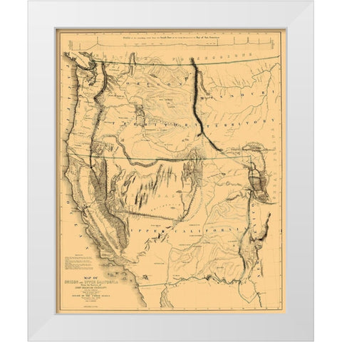 Oregon, Upper California Territories - Preuss 1848 White Modern Wood Framed Art Print by Preuss
