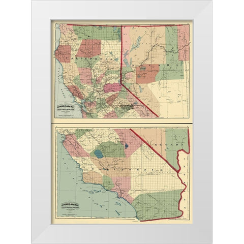 California, Nevada - Asher 1874 White Modern Wood Framed Art Print by Asher