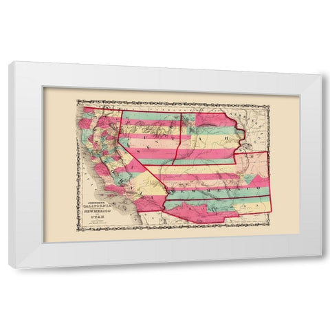 California, New Mexico, Utah - Johnson 1860 White Modern Wood Framed Art Print by Johnson