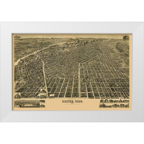 Denver Colorado - Wellge 1889 White Modern Wood Framed Art Print by Wellge