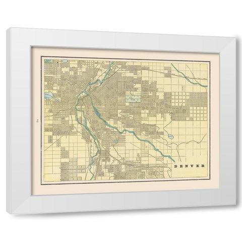 Denver  Colorado - Cram 1892 White Modern Wood Framed Art Print by Cram