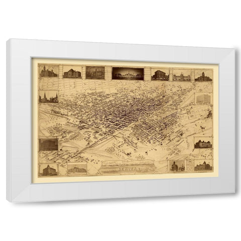 Denver Colorado - Flett 1881  White Modern Wood Framed Art Print by Flett