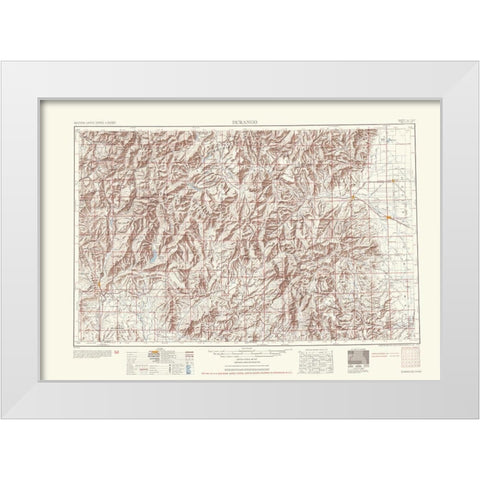 Durango Colorado Sheet - USGS 1953 White Modern Wood Framed Art Print by USGS