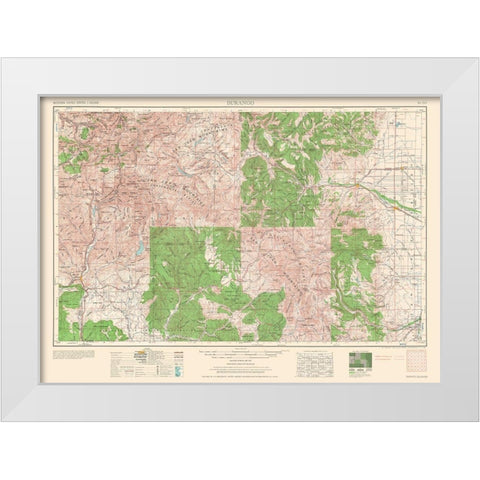 Durango Colorado Quad - USGS 1953 White Modern Wood Framed Art Print by USGS