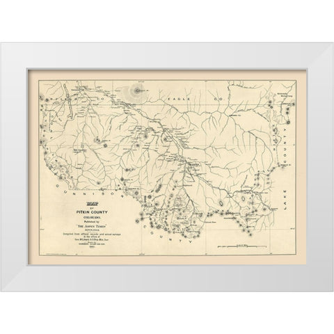 Pitkin County Colorado - Vickery 1884  White Modern Wood Framed Art Print by Vickery