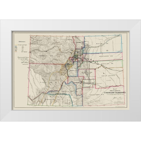 Colorado - USGLO 1866 White Modern Wood Framed Art Print by USGLO