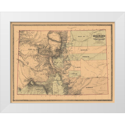 Colorado with the Central Gold Region - Monk 1862 White Modern Wood Framed Art Print by Monk