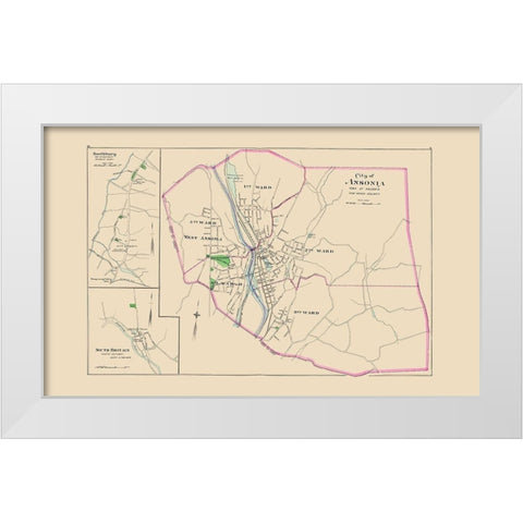 Ansonia Connecticut - Hurd 1893 White Modern Wood Framed Art Print by Hurd