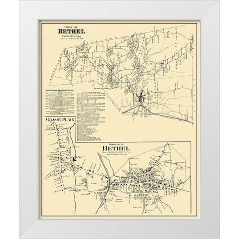 Bethel Connecticut Landowner - 1874 White Modern Wood Framed Art Print by Peterson Collection