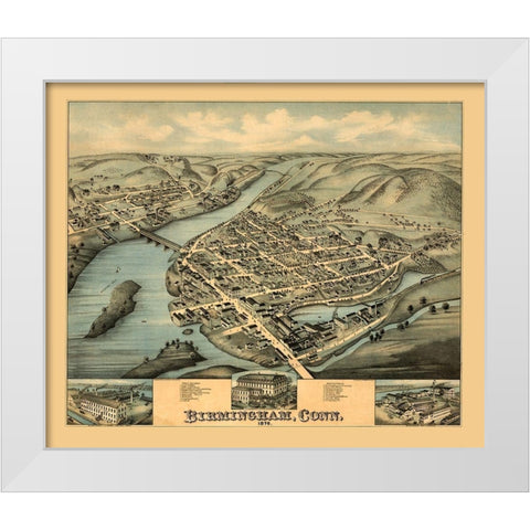 Birmingham Connecticut - Bailey 1876  White Modern Wood Framed Art Print by Bailey