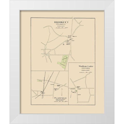 Brooklyn Connecticut - Hurd 1893 White Modern Wood Framed Art Print by Hurd
