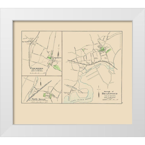 Branford Connecticut - Hurd 1893 White Modern Wood Framed Art Print by Hurd