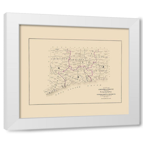 Connecticut - Hurd 1893 White Modern Wood Framed Art Print by Hurd