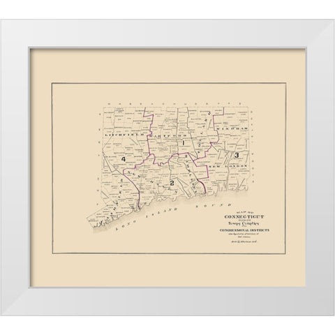 Connecticut - Hurd 1893 White Modern Wood Framed Art Print by Hurd