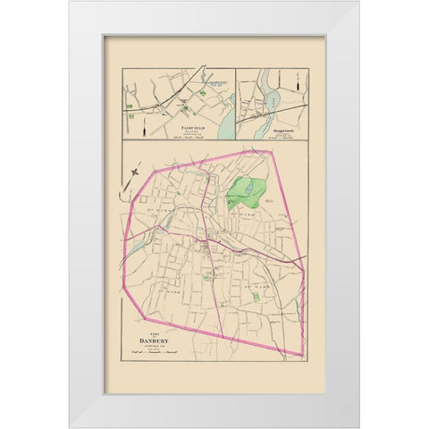 Danbury, Fairfield, Saugatuck Connecticut 1893 White Modern Wood Framed Art Print by Hurd