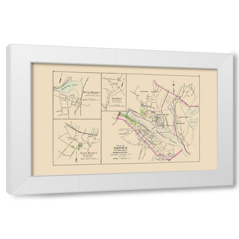 Derby City, Shelton Connecticut - Hurd 1893 White Modern Wood Framed Art Print by Hurd