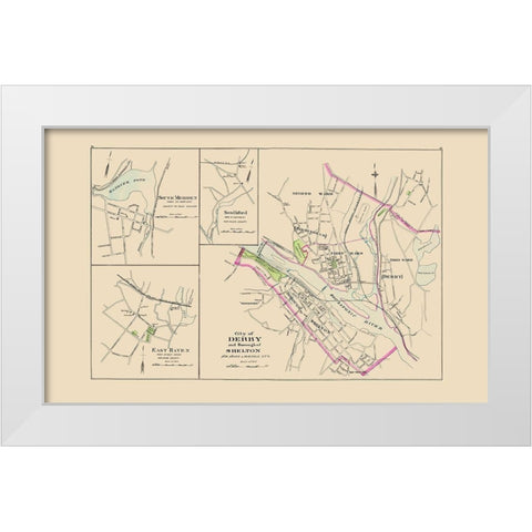 Derby City, Shelton Connecticut - Hurd 1893 White Modern Wood Framed Art Print by Hurd