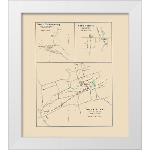 Forestville, Glastonbury, Berlin Connecticut 1893 White Modern Wood Framed Art Print by Hurd