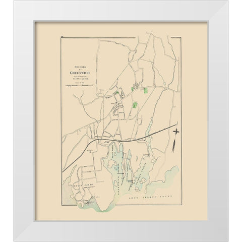 Greenwich Connecticut - Hurd 1893 White Modern Wood Framed Art Print by Hurd