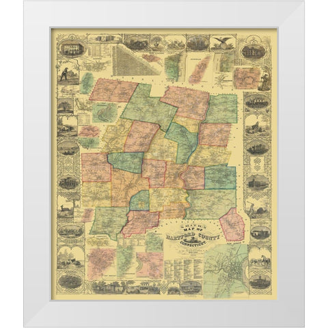 Hartford Connecticut Landowner - Woodford 1855 White Modern Wood Framed Art Print by Woodford