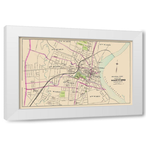 Hartford Connecticut Central Part - Hurd 1893 White Modern Wood Framed Art Print by Hurd