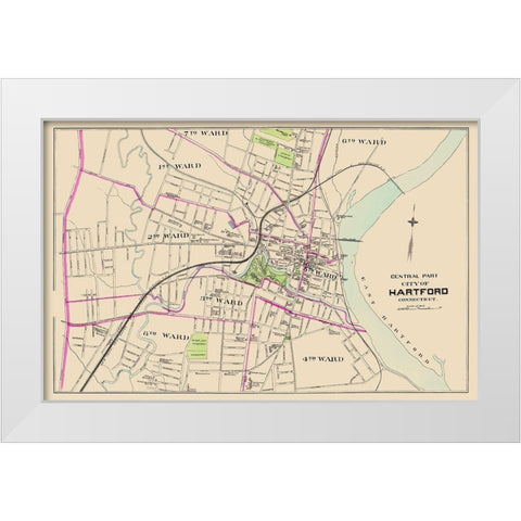 Hartford Connecticut Central Part - Hurd 1893 White Modern Wood Framed Art Print by Hurd
