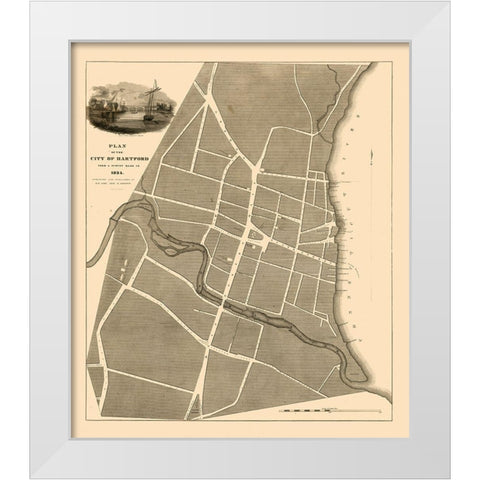 Hartford Connecticut - St John 1824  White Modern Wood Framed Art Print by St John