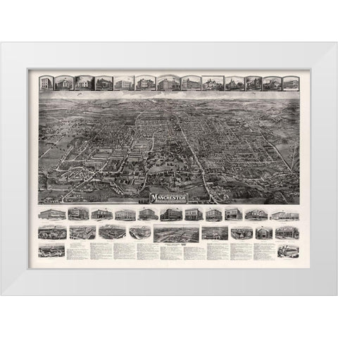 Manchester Connecticut - Bailey 1914  White Modern Wood Framed Art Print by Bailey