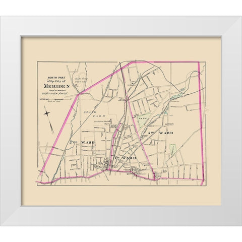 Meriden Connecticut North Part - Hurd 1893 White Modern Wood Framed Art Print by Hurd