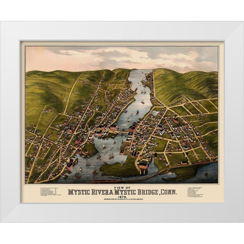 Mystic River Mystic Bridge Connecticut White Modern Wood Framed Art Print by Bailey