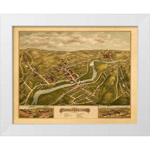 Naugatuck Connecticut - Bailey 1877  White Modern Wood Framed Art Print by Bailey