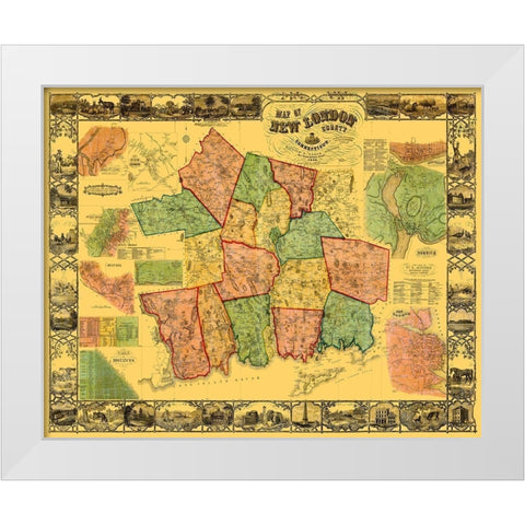 New London Connecticut Landowner - Baker 1854 White Modern Wood Framed Art Print by Baker