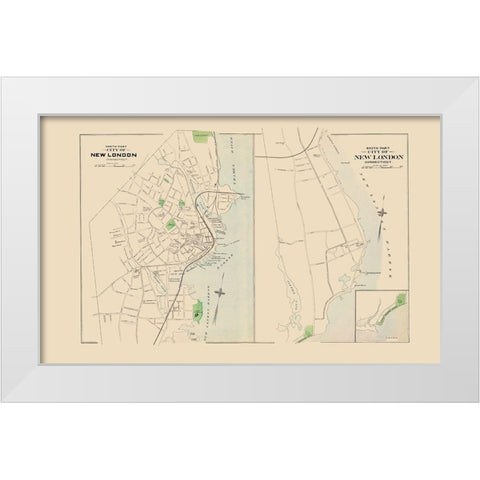 New London Connecticut North and South Part White Modern Wood Framed Art Print by Hurd