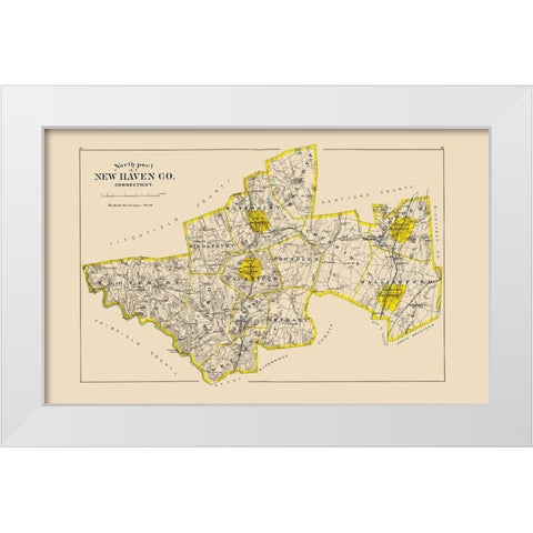 New Haven  North Connecticut - Hurd 1893 White Modern Wood Framed Art Print by Hurd