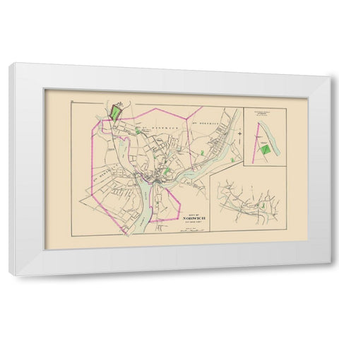 Norwich Connecticut - Hurd 1893 White Modern Wood Framed Art Print by Hurd