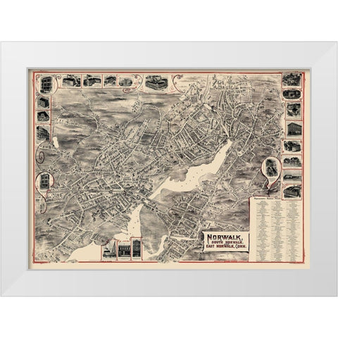 Norwalk Connecticut - Bailey 1899 White Modern Wood Framed Art Print by Bailey
