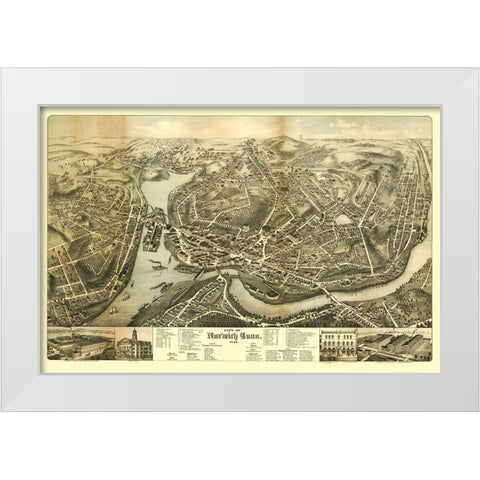 Norwich Connecticut - Bailey 1876  White Modern Wood Framed Art Print by Bailey
