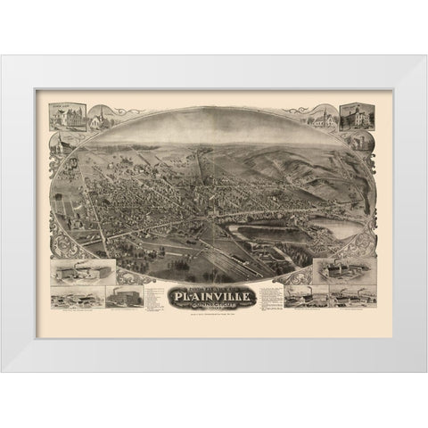 Plainville Connecticut - Bailey 1907  White Modern Wood Framed Art Print by Bailey
